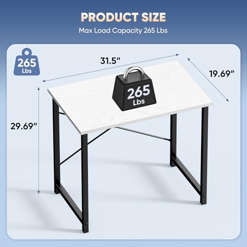 32 Inch Small Computer Desk, Home Office Desks for Bedroom, White, view 5