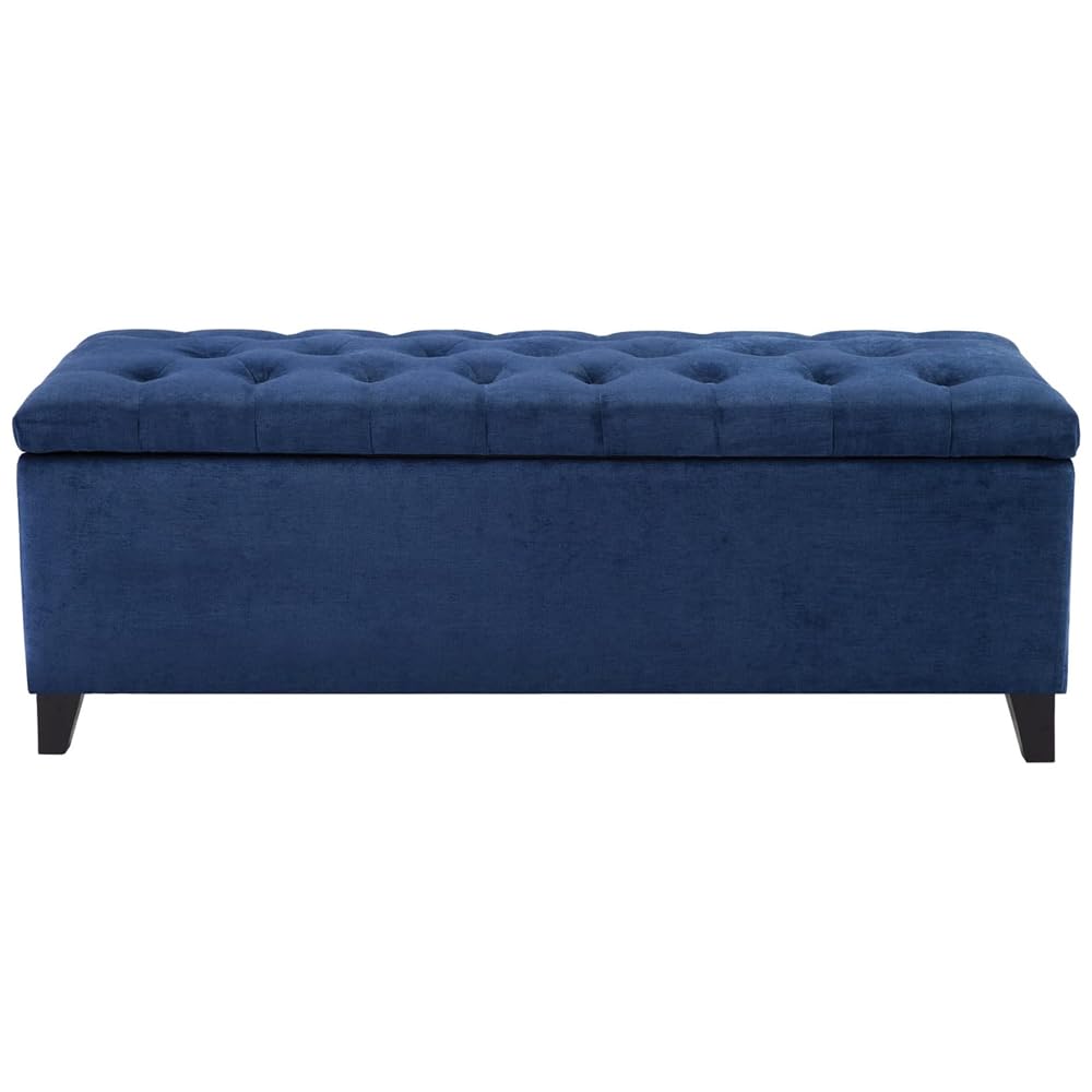 Contemporary Style Shandra Storage Ottoman Tufted Design with Top Upholstered Bench Foot Rest for Bedroom and Living Room Decor, Medium, Navy