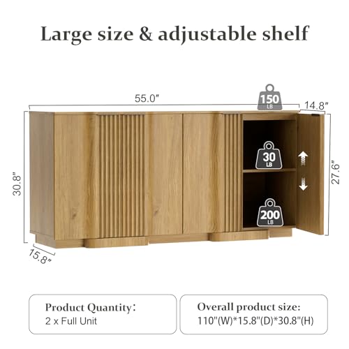 Fluted Buffet Cabinet with Storage, 110" Accent Sideboard Credenza, view 3