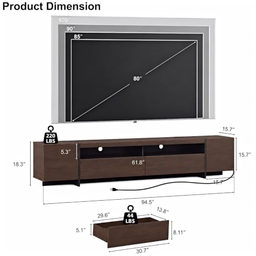 Modern Mid Century 94.5'' TV Stand for TVs up to 100in, Walnut, view 3