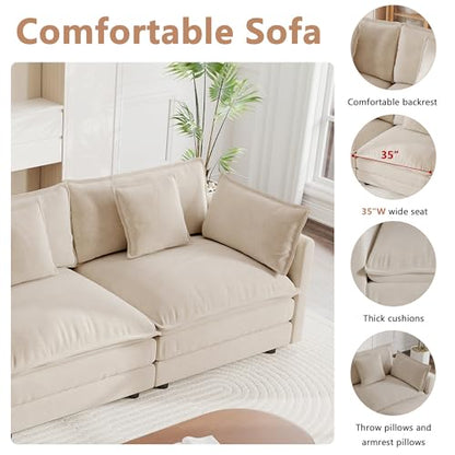 Modular Sectional Sofa, 111.5 Inch L Shaped Couch Set for Living Room, 3-Seater Comfy Cloud Couches with Movable Ottoman, DIY Combination, Chenille, Light Coffee