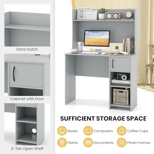 Computer Desk with Hutch, Home Office Desk with Adjustable Shelf, view 7