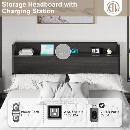 King Size Lift Up Storage Bed Frame with Charging Station, view 7