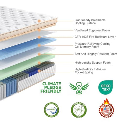 Queen Mattress, 12 Inch Queen Size Hybrid Mattress in a Box, view 3
