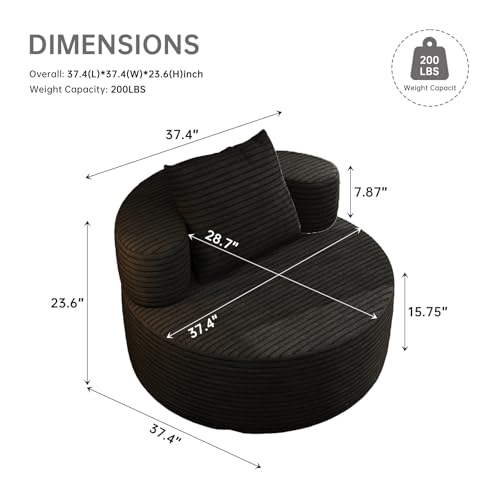 37.4" Oversized Boneless Chair Round, Chaise Lounge Boneless Accent Chair Indoor, Upholstered Corduroy Deep Seat Sofa Chair, No Assembly Required, for Living Room Bedroom Apartment