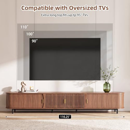 110.25" TV Stand with Sliding Cabinets, Walnut Media Console with Storage, view 5