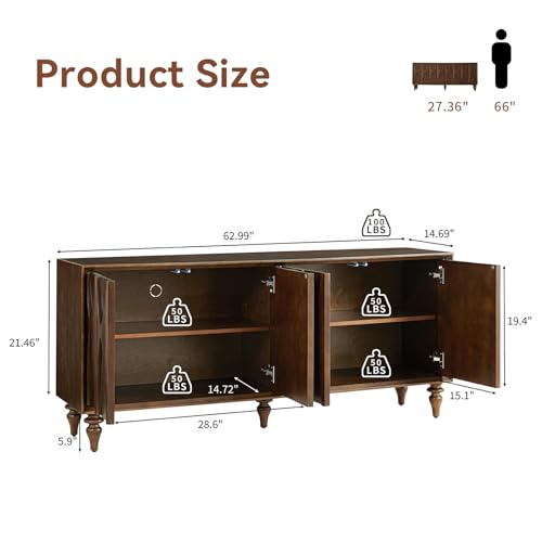 63" Sideboard Buffet Cabinet with Storage, view 4