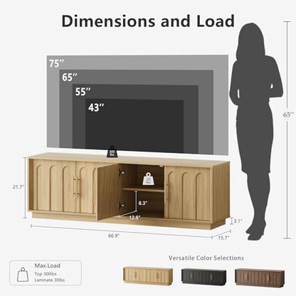 67" Mid Century Modern TV Stand for 75 Inch TV Living Room, Oak, view 3