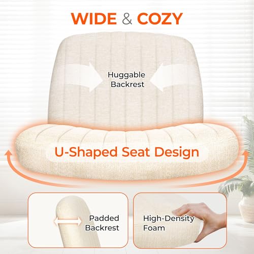 Criss Cross Chair, Wide Fabric Vanity Desk Seat, Beige Wheel, view 5