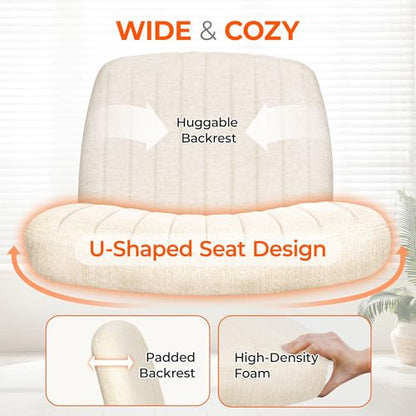 Criss Cross Chair, Wide Fabric Vanity Desk Seat, Beige Wheel, view 5