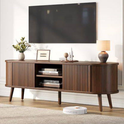 58" Mid Century Modern TV Stand for TVs up to 60 Inch, TV Console, Walnut, view 2