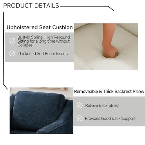 Swivel Accent Chairs Set of 2, Chenille Armchair with Lumbar, Navy | Comfortable Upholstered | Modern Reading Seat | Solid Wood Frame | High-Resilience Foam Padding | For Living Room, Bedroom