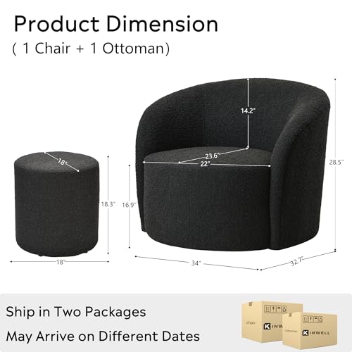 Black Sherpa Accent Chair and Round Footrest Set, view 3