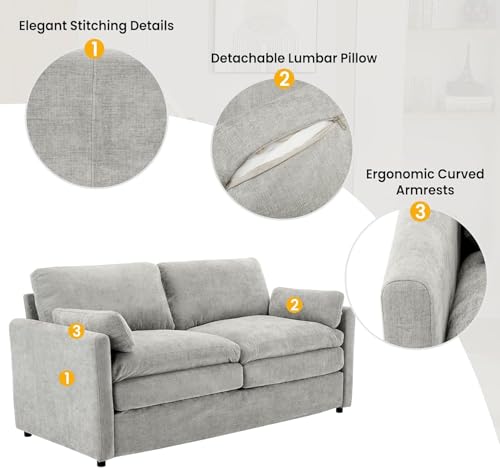2-Piece Chenille Fabric Upholstered Sofa Set with Oversized Comfy Cloud 3-Seater Couch and Loveseat Sofa, Double Plush Cushion for Living Room