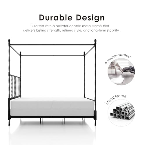 Vaeli Modern Metal King Size Four Poster Bed Frame with Spindles, view 6
