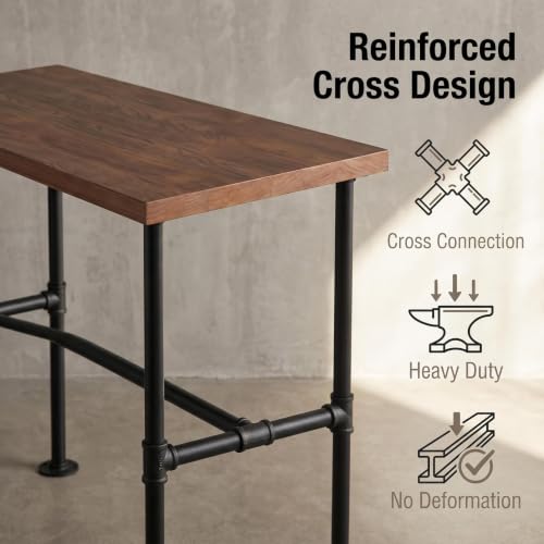 DIY Industrial Design Pipe Dining Table Casual Pub BAR Laptop Table Modern Studio Wood and Metal Rectangular Dining Table homeoffice Desk Breakfast high bar Table Brown Desktop 47.3" × 23.6"