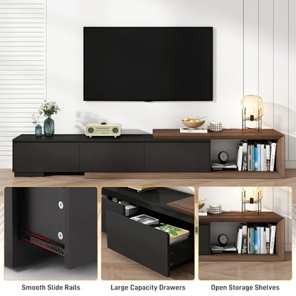 Extendable TV Stand with 3 Drawers, Modern Minimalist Entertainment Center, view 7