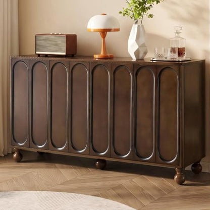 60" Sideboard Buffet Cabinet,Birch Wood Veneer,3D Arched Doors, Brown, view 2