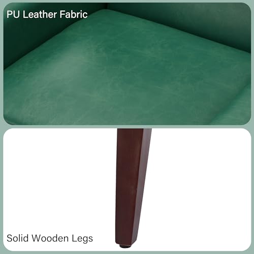 Accent Chair, Mid-Century Modern PU Leather Chairs with Arms for Living Room, Comfy Upholstered Club Single Sofa Armchair for Bedroom Waiting Room with Solid Wood Frame（Leather Green, Set of 1)