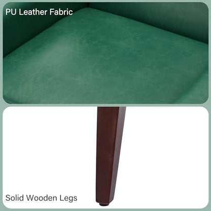 Accent Chair, Mid-Century Modern PU Leather Chairs with Arms for Living Room, Comfy Upholstered Club Single Sofa Armchair for Bedroom Waiting Room with Solid Wood Frame（Leather Green, Set of 1)