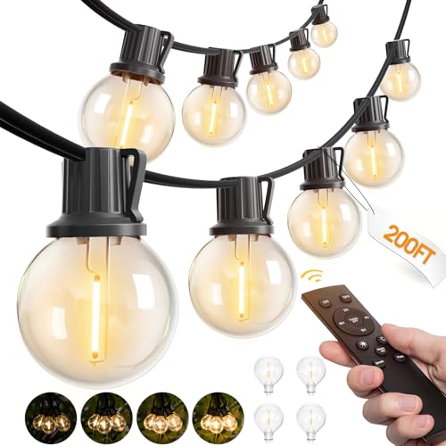 200FT Outdoor String Lights G40 with Remote Control, Dimmable Patio Globe LED Lights Waterproof Shatterproof, Hanging Outside Lighting for Backyard, Garden, Deck, Balcony, Porch, Café, Bristo