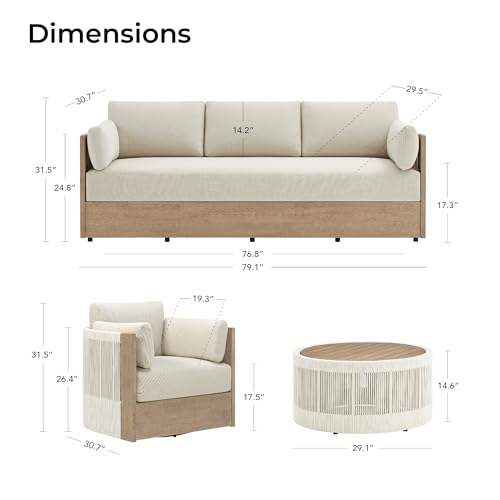 CHITA Outdoor Furniture Set 4 Piece, 5-Seats Patio Conversation Set | 3-Seater Sofa, 2 Swivel Chairs, 1 Coffee Table, FSC Certified Acacia Wood, 7.9in Thickened Seat Cushion, Fully Assembled