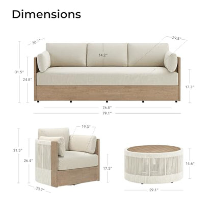 CHITA Outdoor Furniture Set 4 Piece, 5-Seats Patio Conversation Set | 3-Seater Sofa, 2 Swivel Chairs, 1 Coffee Table, FSC Certified Acacia Wood, 7.9in Thickened Seat Cushion, Fully Assembled