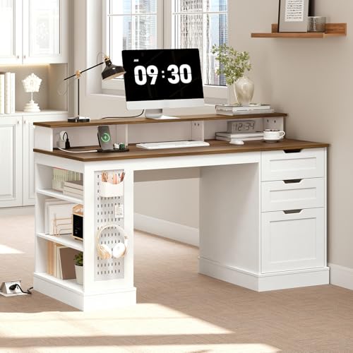 55-inch Farmhouse Executive Desk with 2 Drawers and File Cabinet, view 4