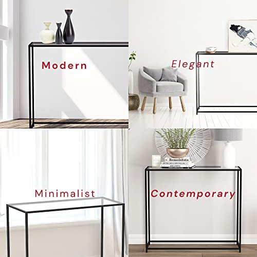 & Co. - Metal Console Table with Glass, Black Console Tables for Entryway, Use As Doorway Table, Narrow Bar Table, or Accent Furniture for Decorating Foyer, 12 x 28 x 31 Inches