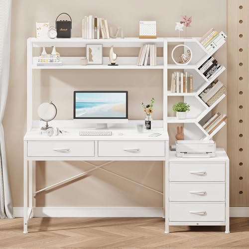 52" Computer Desk with Bookshelf, 5 Drawers ＆ Hutch for Bedroom, view 2