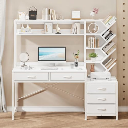 52" Computer Desk with Bookshelf, 5 Drawers ＆ Hutch for Bedroom, view 2
