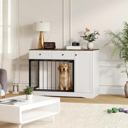 47" Farmhouse White Dog Crate Furniture Modern Dog Kennel End Table, view 7