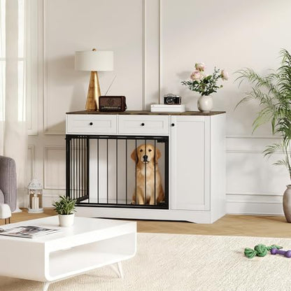 47" Farmhouse White Dog Crate Furniture Modern Dog Kennel End Table, view 7