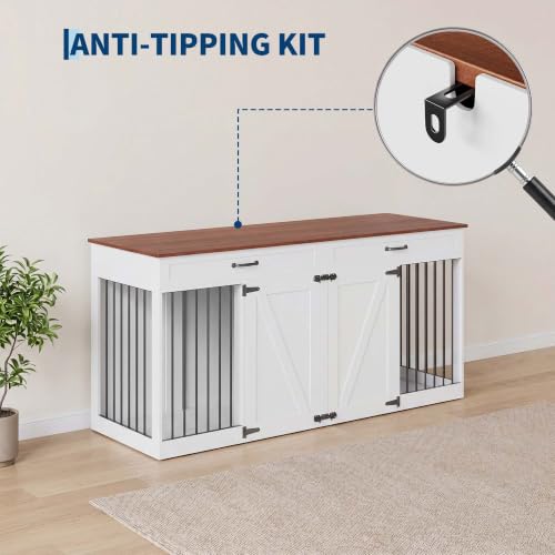 71'' Double Dog Crate Furniture for 2 Dogs, Dog Crate with 2 Drawer, view 8
