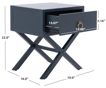SAFAVIEH Furniture - Sadie 1-Drawer Nightstand - Navy - Wood - Glam Gold Hardware Design - Ideal for Bedroom, 19"W x 16"D x 22"H (NST9200A)