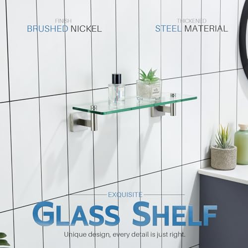Floating Shelf Bathroom Wall Mount Shelves 16-Inch for Bedroom Living Room Kitchen Hanging Rack Brushed Stainless Steel 2 Pack B1105BR-L16-P2