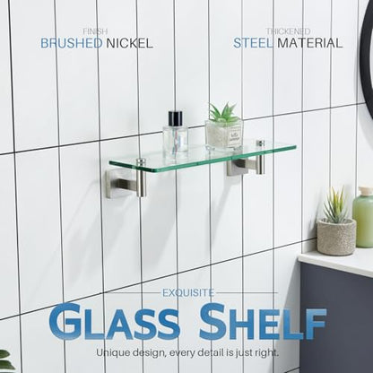 Floating Shelf Bathroom Wall Mount Shelves 16-Inch for Bedroom Living Room Kitchen Hanging Rack Brushed Stainless Steel 2 Pack B1105BR-L16-P2