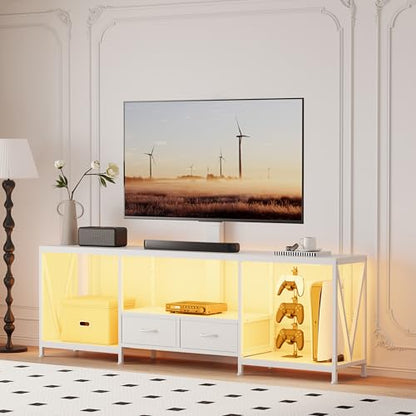 63" W TV Stand with Mount,LED & Charging Station for 55,65,75" TV, view 6