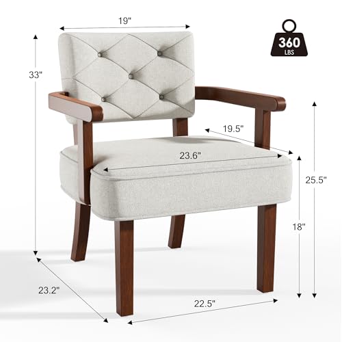 Modern Accent Chairs Set of 2,Butacas para Sala,Mid Century Small Arm Chair,Upholstered Wooden Chairs with Arm Rest,Tufted Backrest,Cushion, for Office,Waiting/Reading/Living Room, Beige
