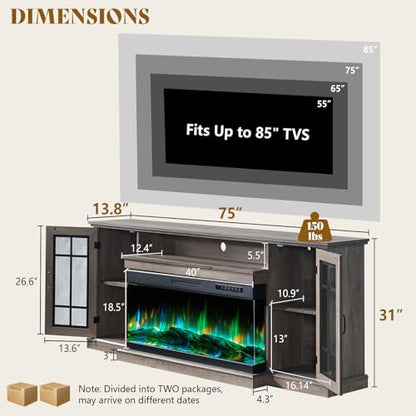 75in 3-Sided Glass Fireplace TV Stand for TVs up to 85", view 3
