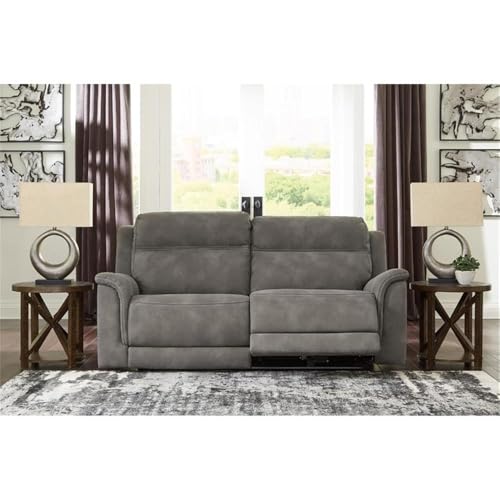Signature Design by Ashley Next-Gen DuraPella Power Reclining Sofa, USB, Extended Ottoman, Water Repellent Faux Leather, 80" W x 42" D x 42" H, Slate Gray