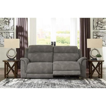 Signature Design by Ashley Next-Gen DuraPella Power Reclining Sofa, USB, Extended Ottoman, Water Repellent Faux Leather, 80" W x 42" D x 42" H, Slate Gray