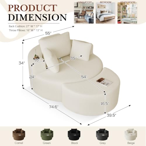 Oversized Round Chaise Longue Chair with Ottoman, view 3