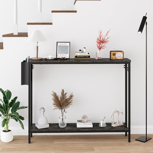 39.4" Console Entryway Table, 2-Tier Industrial Narrow Sofa Table with Storage Shelves for Hallway, Living Room, Bedroom, Foyer, Corridor, Office, Black