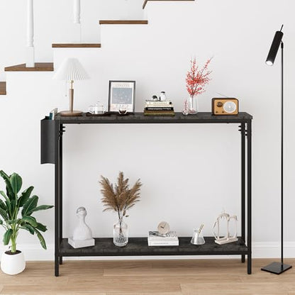 39.4" Console Entryway Table, 2-Tier Industrial Narrow Sofa Table with Storage Shelves for Hallway, Living Room, Bedroom, Foyer, Corridor, Office, Black