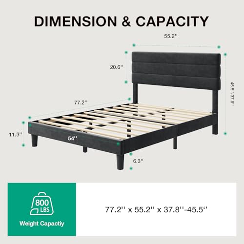 Full Size Velvet Headboard Bed Frame Black, view 3
