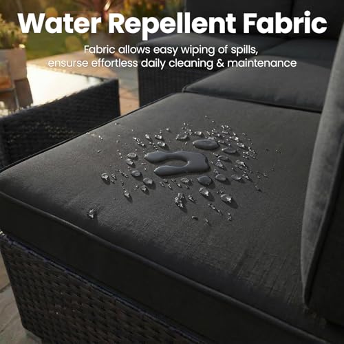 8 Pieces Patio Furniture Set with 44" Propane Gas Fire Pit Table, Outdoor Sectional Wicker Conversation Sofa Sets with Coffee Table