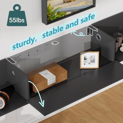 55" Floating TV Stand with LED Light and Storage for Living Room, view 7