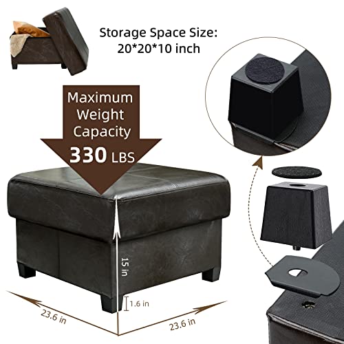 Square Storage Ottoman, Cube Ottoman with Legs, Leather Foot Stool | Footrest, PU Leather Ottoman with Storage, Upholstered Folding Bench for Living Room, Bedroom, 23.6 x 23.6 x15 Inches
