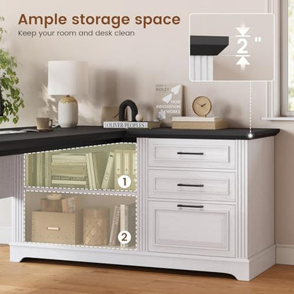 Farmhouse 61" Executive L Shaped Desk with Drawers for Home Office, view 4